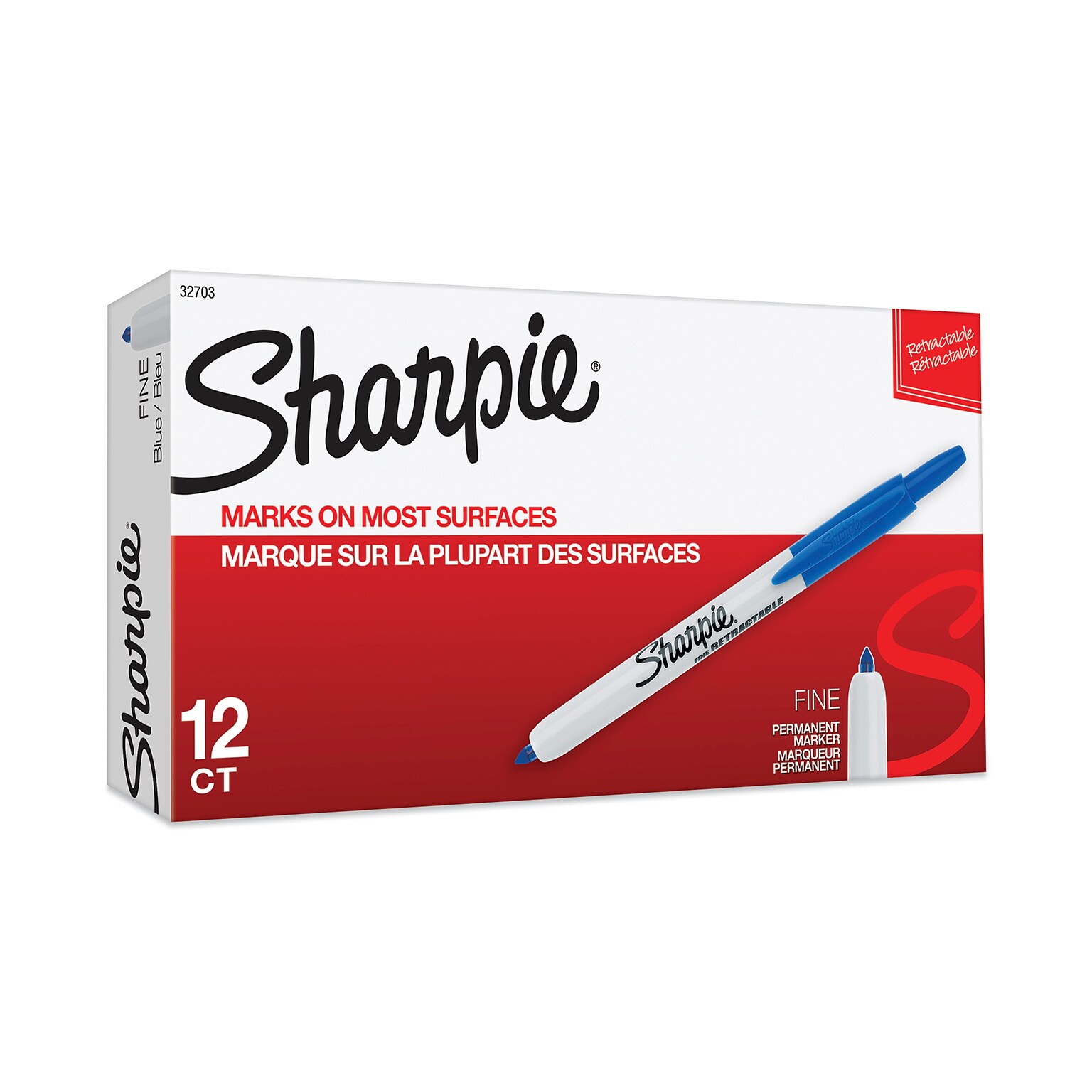 Sharpie Retractable Permanent Markers, Fine Tip, Blue, 12/Pack (32703)