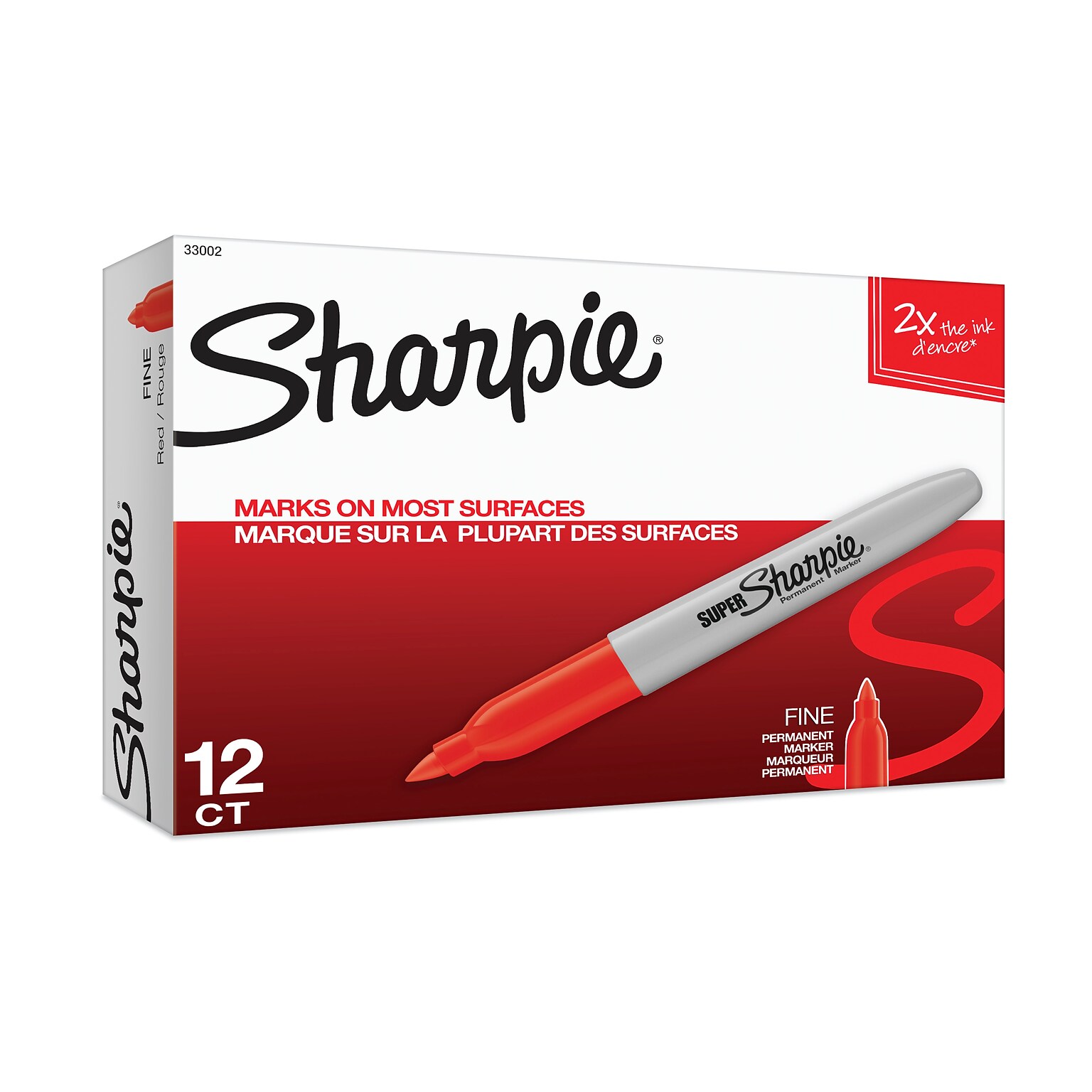 Sharpie Super Permanent Marker, Fine Tip, Red, Dozen (33002)