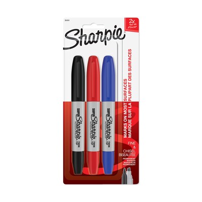 Sharpie Super Permanent Marker, Twin Tip, Assorted, 3/Pack (36404)