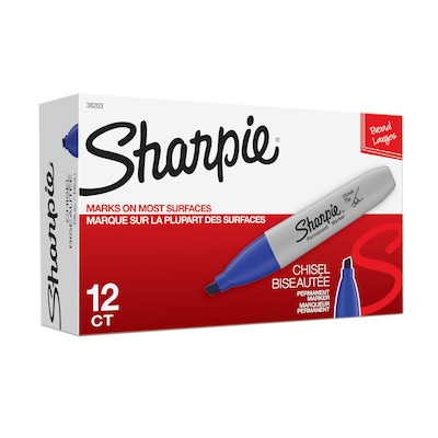 Sharpie Permanent Marker, Chisel Tip, Blue, Dozen (38203)