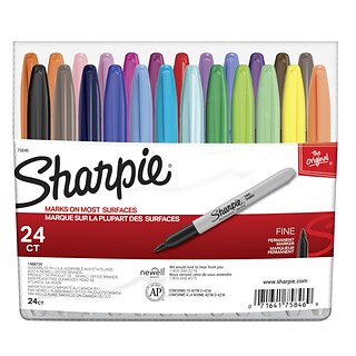 Sharpie Permanent Marker, Fine Tip, Assorted, 24/Pack (75846)