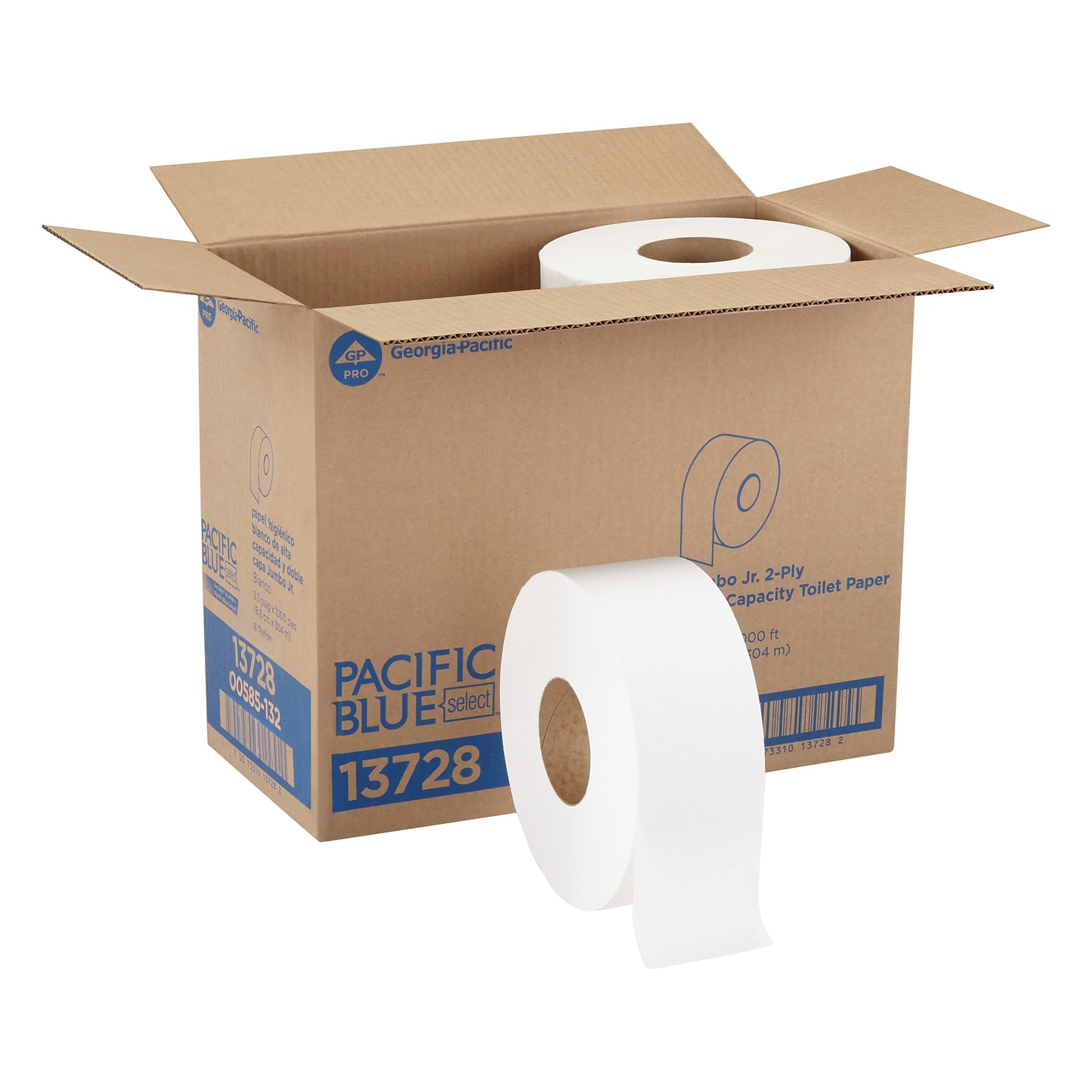 Pacific Blue Select Jumbo Jr. Toilet Paper, 2-Ply, White, 1000 ft./Roll, 8 Rolls/Carton (13728)