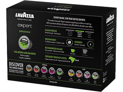 Lavazza Expert Espresso Decaf Coffee, Capsule, Medium Roast, 36/Box, 8 Boxes/Carton (LPC00129)