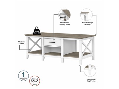 Bush Furniture Key West 47.2 x 23.94 Coffee Table, Shiplap Gray/Pure White (KWT148G2W-03)