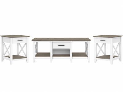 Bush Furniture Key West 47 x 24 Coffee Table with 2 End Tables, Shiplap Gray/Pure White (KWS023G2W