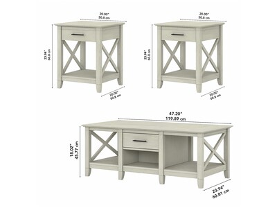 Bush Furniture Key West 47" x 24" Coffee Table with 2 End Tables, Linen White Oak (KWS023LW)