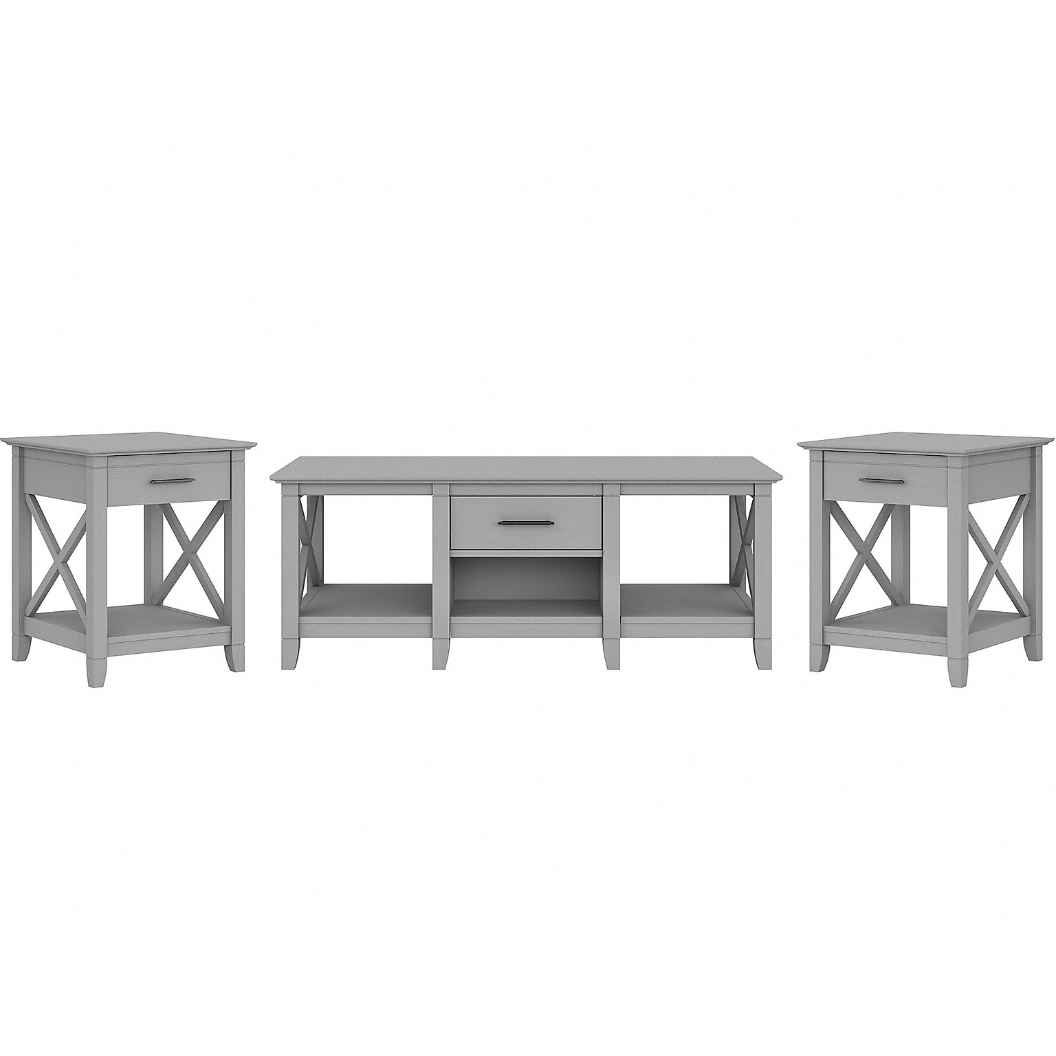 Bush Furniture Key West 47 x 24 Coffee Table with 2 End Tables, Cape Cod Gray (KWS023CG)