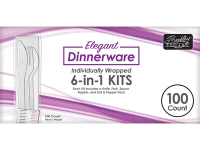 Berkley Square Elegant Dinnerware Polystyrene Assorted Cutlery Kit, Heavy-Weight, White, 100/Box (1071241)