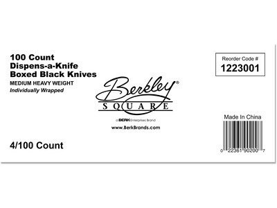 Berkley Square Dispens-a-Knife Polystyrene Knife, Medium-Weight, Black, 100/Box (1223001)