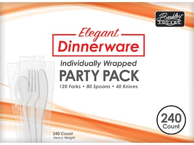 Berkley Square Elegant Dinnerware Polystyrene Assorted Cutlery, Heavy-Weight, White, 240/Box (108850