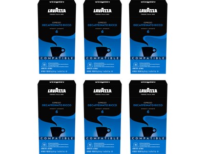 Lavazza Ricco Cereals and Dried Fruit Decaf Coffee, Nespresso Original Capsule, Dark Roast, 10/Box, 6 Boxes/Carton (8211)