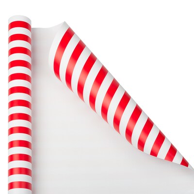 JAM Paper Wrapping Paper, 25 Sq. ft. x 30", Red & White Stripes, 2/Pack (2226517000C)