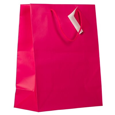JAM Paper Gift Bags with Rope Handles, 10 x 13 x 5, Hot Pink Matte, 100 Bags/Pack (673MAHOPI100)