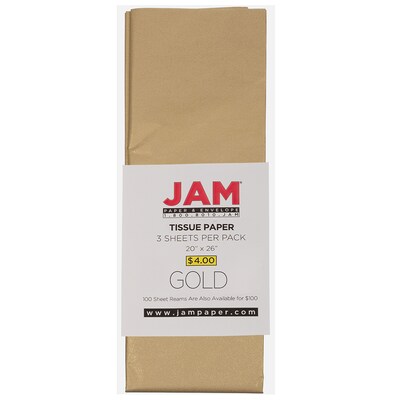 JAM PAPER Tissue Paper, Gold Semi-Metallic, 480 Sheets/Ream
