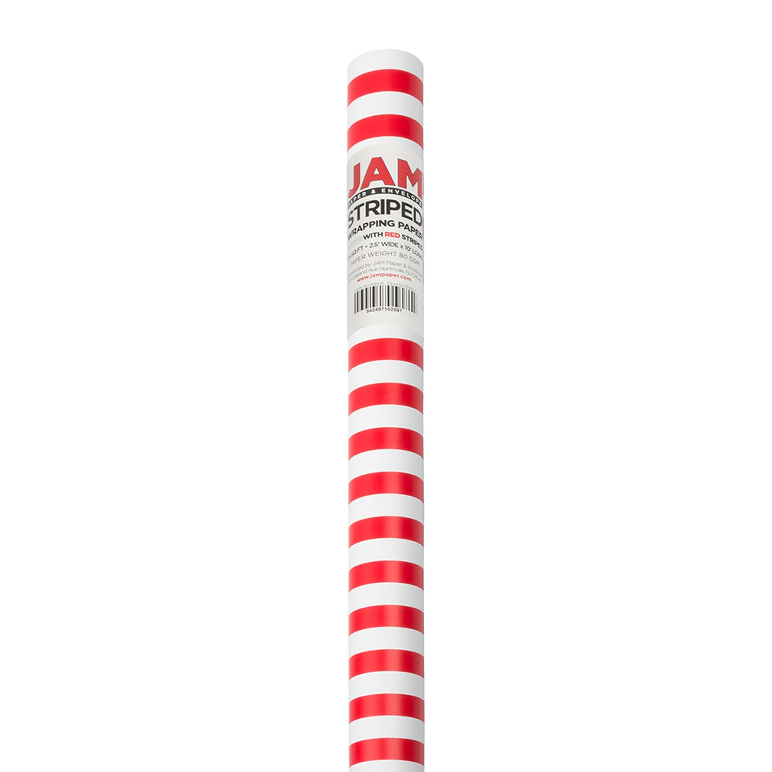 JAM Paper Wrapping Paper, 25 Sq. ft. x 30, Red & White Stripes, 2/Pack (2226517000C)