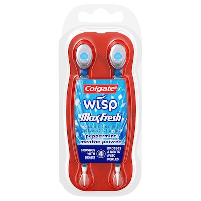 Colgate® MaxFresh Wisp Disposable Mini Toothbrush, Peppermint, 4/Pack (168910)