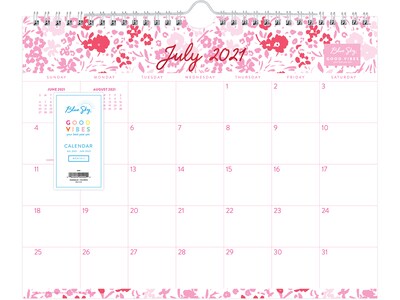 2021-2022 Blue Sky 8.75 x 11 Academic Wall Calendar, Good Vibes Dreamy Ditzy, Pink/Red (137036)