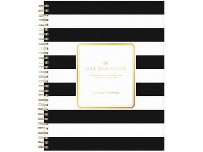 2021-2022 Blue Sky 8 x 10 Academic Planner, Day Designer Rugby Stripe Black, Black/White (128053)