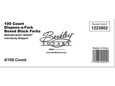 Berkley Square Dispens-A-Fork Plastic Forks, Medium-Weight, Black, 100/Box (1223002)