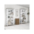 Bush Furniture Key West 66H 5-Shelf Bookcase with Adjustable Shelves, Shiplap Gray/Pure White Lamin