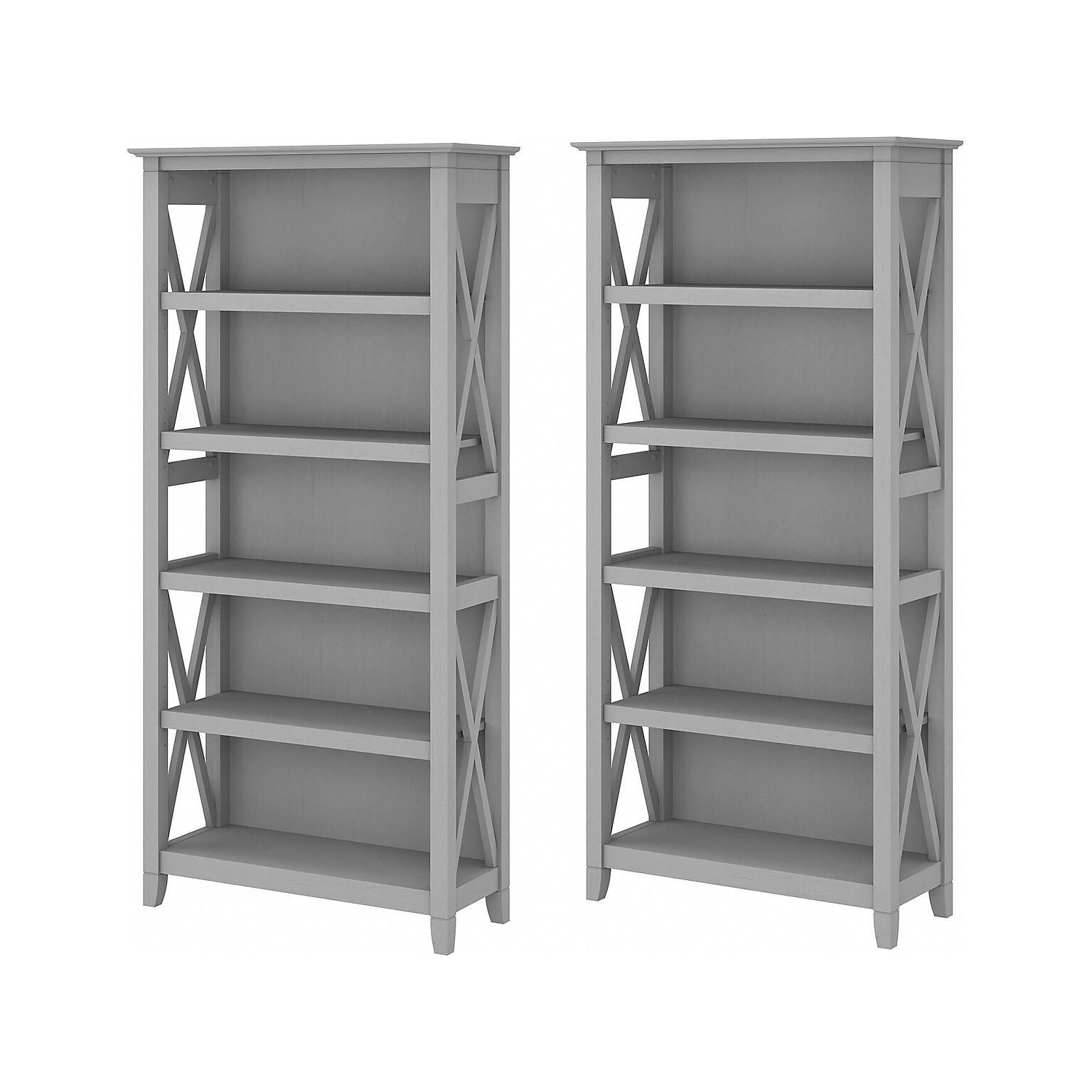 Bush Furniture Key West 66H 5-Shelf Bookcase with Adjustable Shelves, Cape Cod Gray Laminated Wood, 2/Set (KWS046CG)