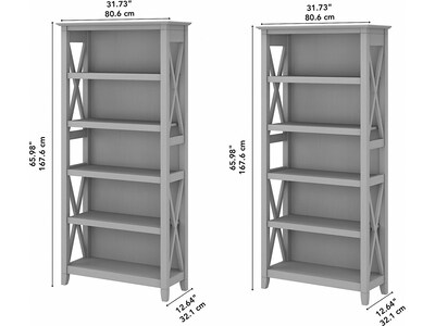 Bush Furniture Key West 66"H 5-Shelf Bookcase with Adjustable Shelves, Cape Cod Gray Laminated Wood, 2/Set (KWS046CG)