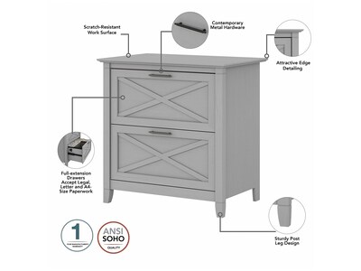 Bush Furniture Key West 2-Drawer Lateral File Cabinet, Letter/Legal, Cape Cod Gray, 30" (KWF130CG-03)