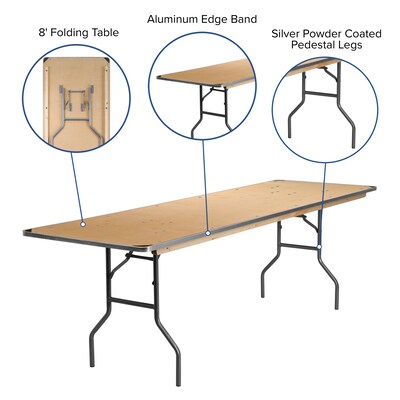Flash Furniture Fielder Folding Table, 96" x 30", Birchwood (XA3096BIRCHM)