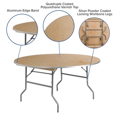 Flash Furniture Fielder Folding Table, 60" x 60", Birchwood (XA60BIRCHM)