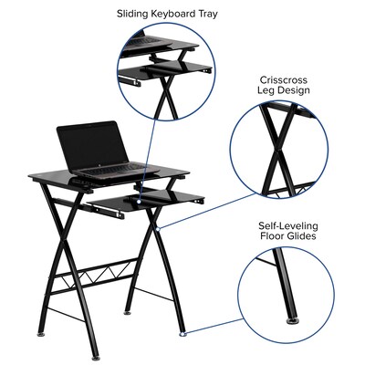 Flash Furniture 24" W Glass L-Shape Computer Desk, Black (NANCP60)