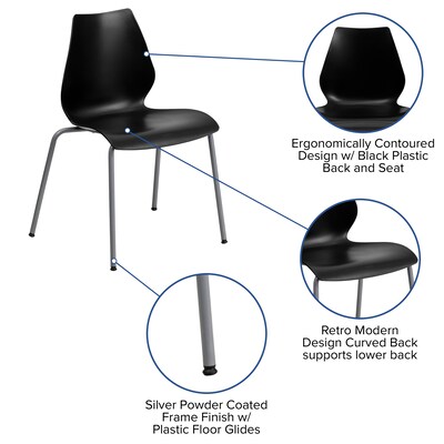 Flash Furniture HERCULES Series Plastic Stack Chair with Lumbar Support, Black (RUT288BK)