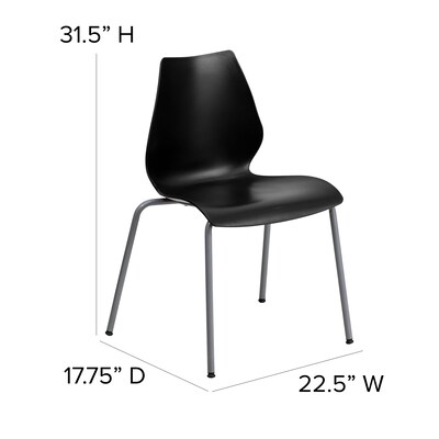 Flash Furniture HERCULES Series Plastic Stack Chair with Lumbar Support, Black (RUT288BK)