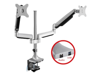SIIG Dual Monitor Gas Spring Desk Mount with USB Port - 13" to 32" Arm, Up, Gray (CE-MT2X11-S1)