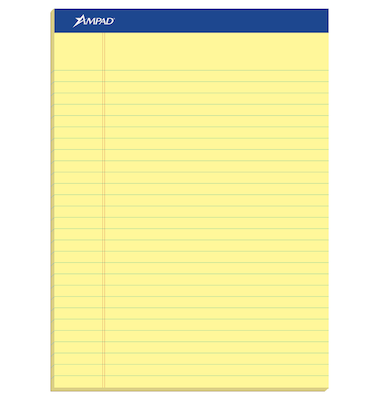 Ampad Notepads, 8.5 x 11.75, Wide Ruled, Canary, 50 Sheets/Pad, 12 Pads/Pack (TOP20-220)