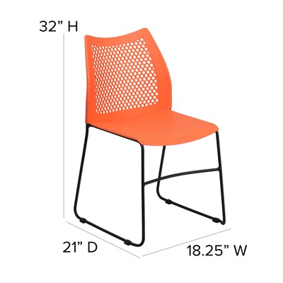 Flash Furniture HERCULES Series Plastic Stack Chair with Air-Vent Back and Sled Base, Orange/Black (RUT498AOR)