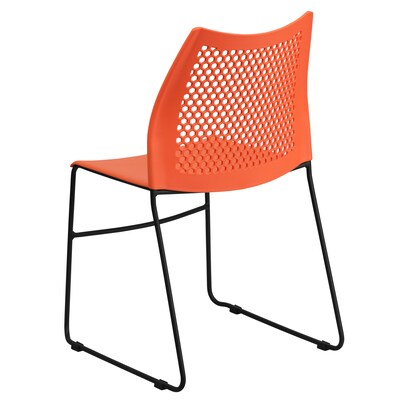 Flash Furniture HERCULES Series Plastic Stack Chair with Air-Vent Back and Sled Base, Orange/Black (RUT498AOR)