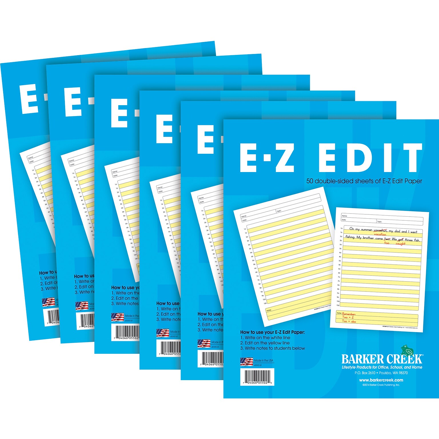 Barker Creek E-Z Edit Handwriting Practice Paper, 8.5 x 11, 60 lbs., Multicolored, 300 Sheets/Pack (BC550206)