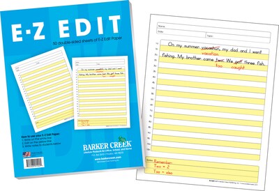 Barker Creek E-Z Edit Handwriting Practice Paper, 8.5 x 11, 60 lbs., Multicolored, 300 Sheets/Pack