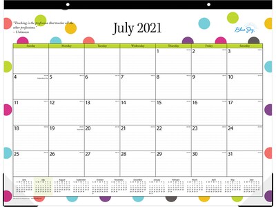 2021-2022 Blue Sky 17 x 22 Academic Desk Pad Calendar, Teacher Dots, Multicolor (105496-A22)