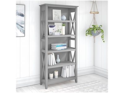 Bush Furniture Key West 66"H 5-Shelf Bookcase with Adjustable Shelves, Cape Cod Gray Laminated Wood (KWB132CG-03)