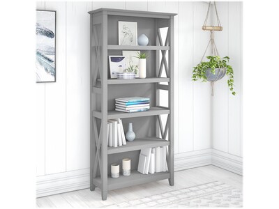 Bush Furniture Key West 66"H 5-Shelf Bookcase with Adjustable Shelves, Cape Cod Gray Laminated Wood (KWB132CG-03)