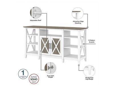 Bush Furniture Key West Tall TV Stand with Coffee Table and Set of 2 End Tables, Shiplap Gray/Pure White (KWS025G2W)