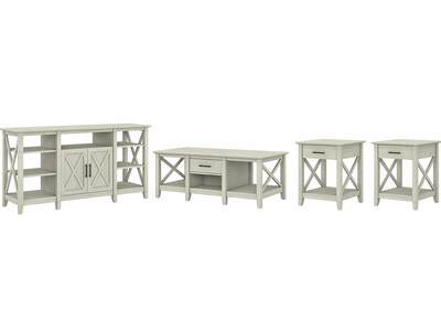 Bush Furniture Key West Tall TV Stand with Coffee Table and 2 End Tables, Linen White Oak, Screens u