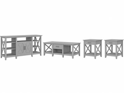 Bush Furniture Key West Tall TV Stand with Coffee Table and 2 End Tables, Cape Cod Gray, Screens up