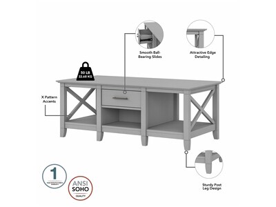 Bush Furniture Key West Tall TV Stand with Coffee Table and 2 End Tables, Cape Cod Gray, Screens up to 65" (KWS025CG)