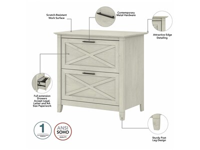 Bush Furniture Key West 2-Drawer Lateral File Cabinet, Letter/Legal, Linen White Oak, 30" (KWF130LW-03)