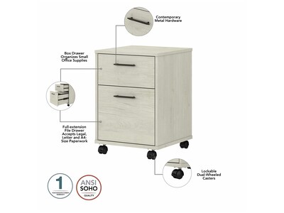 Bush Furniture Key West 2-Drawer Mobile Vertical File Cabinet, Letter/Legal Size, Linen White Oak (KWF116LW-03)