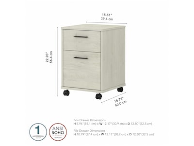 Bush Furniture Key West 2-Drawer Mobile Vertical File Cabinet, Letter/Legal Size, Linen White Oak (KWF116LW-03)