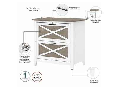 Bush Furniture Key West 2-Drawer Lateral File Cabinet, Letter/Legal, Shiplap Gray/Pure White, 30" (KWF130G2W-03)