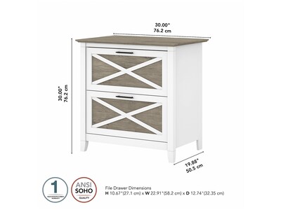 Bush Furniture Key West 2-Drawer Lateral File Cabinet, Letter/Legal, Shiplap Gray/Pure White, 30" (KWF130G2W-03)